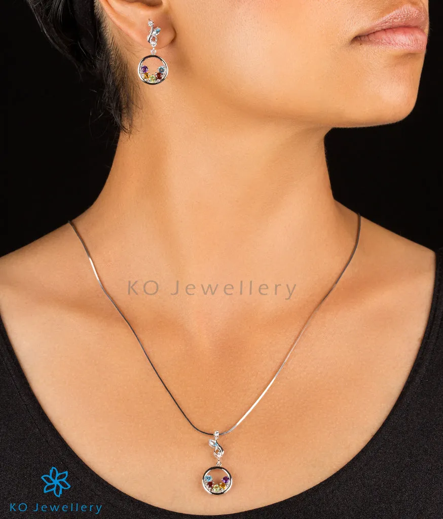 The Gia Silver Pendant Set (Smoky Topaz/Black)