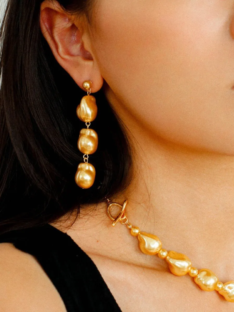 Three Baroque Pearl Long Drop Earrings