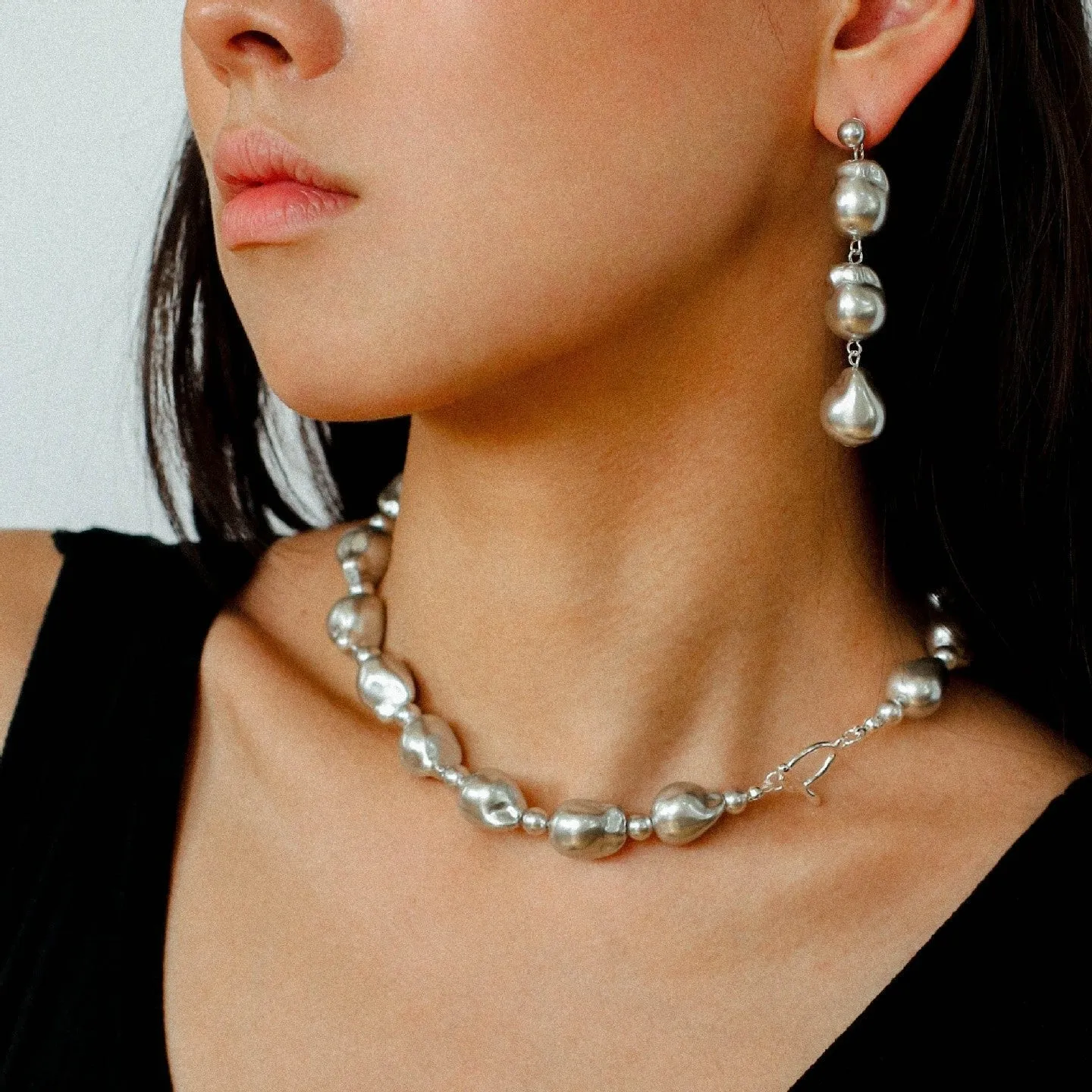 Three Baroque Pearl Long Drop Earrings