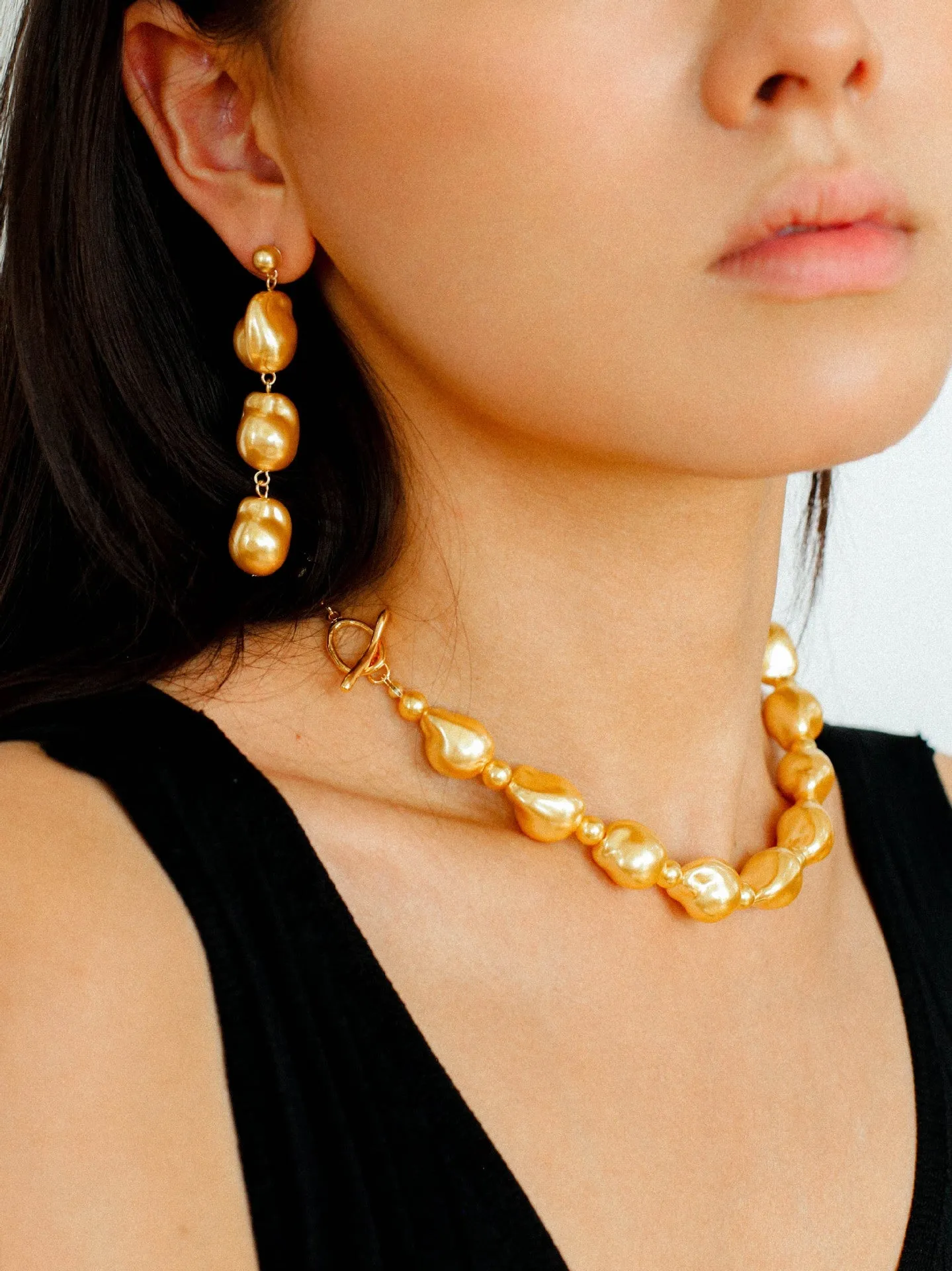 Three Baroque Pearl Long Drop Earrings