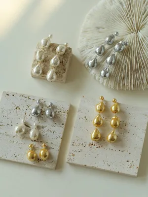 Three Baroque Pearl Long Drop Earrings
