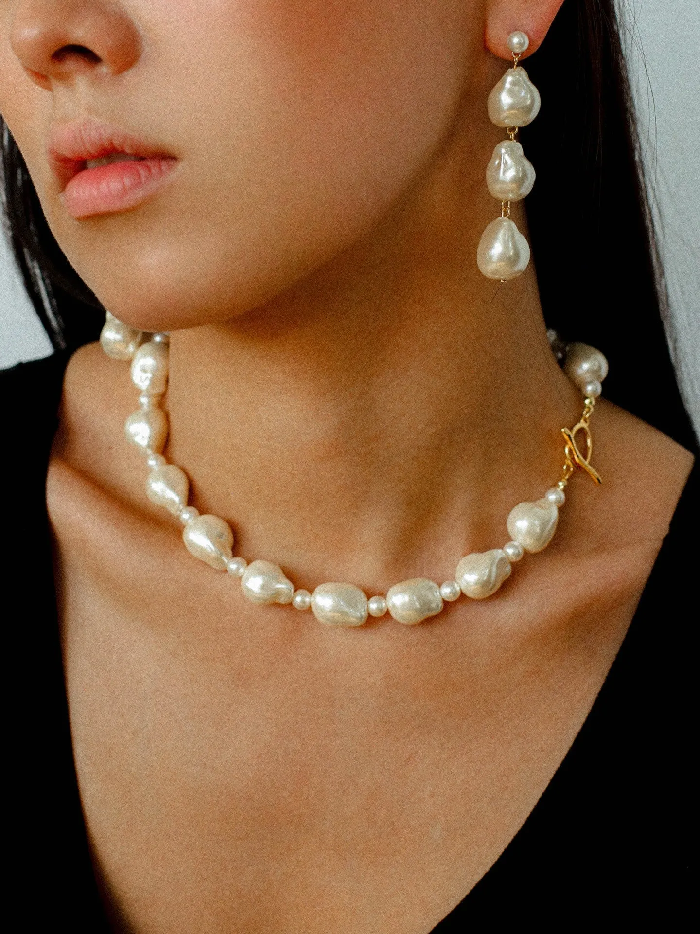 Three Baroque Pearl Long Drop Earrings