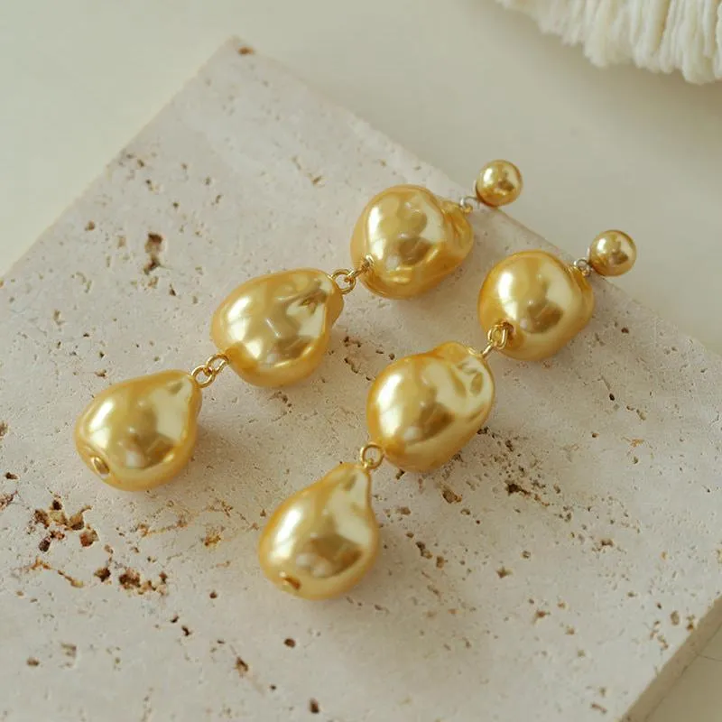 Three Baroque Pearl Long Drop Earrings