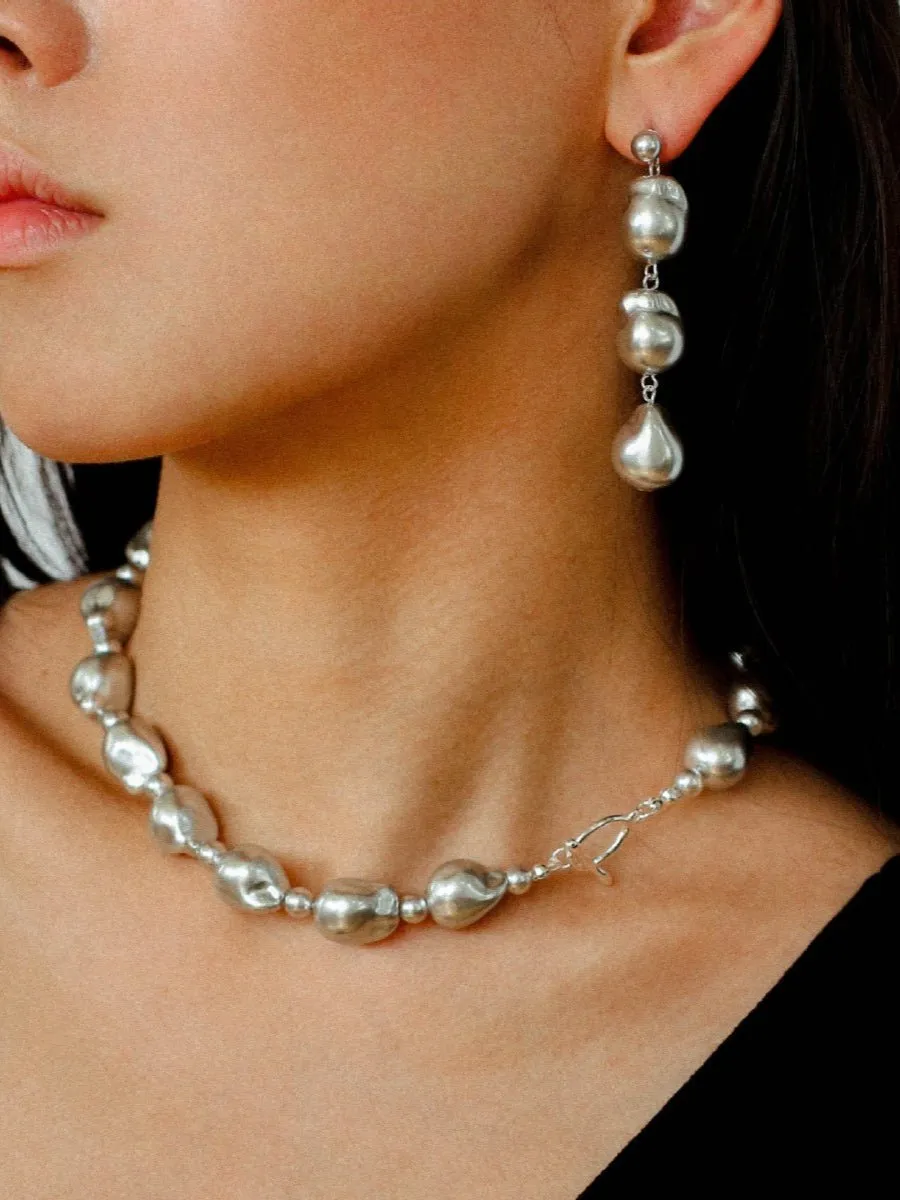 Three Baroque Pearl Long Drop Earrings