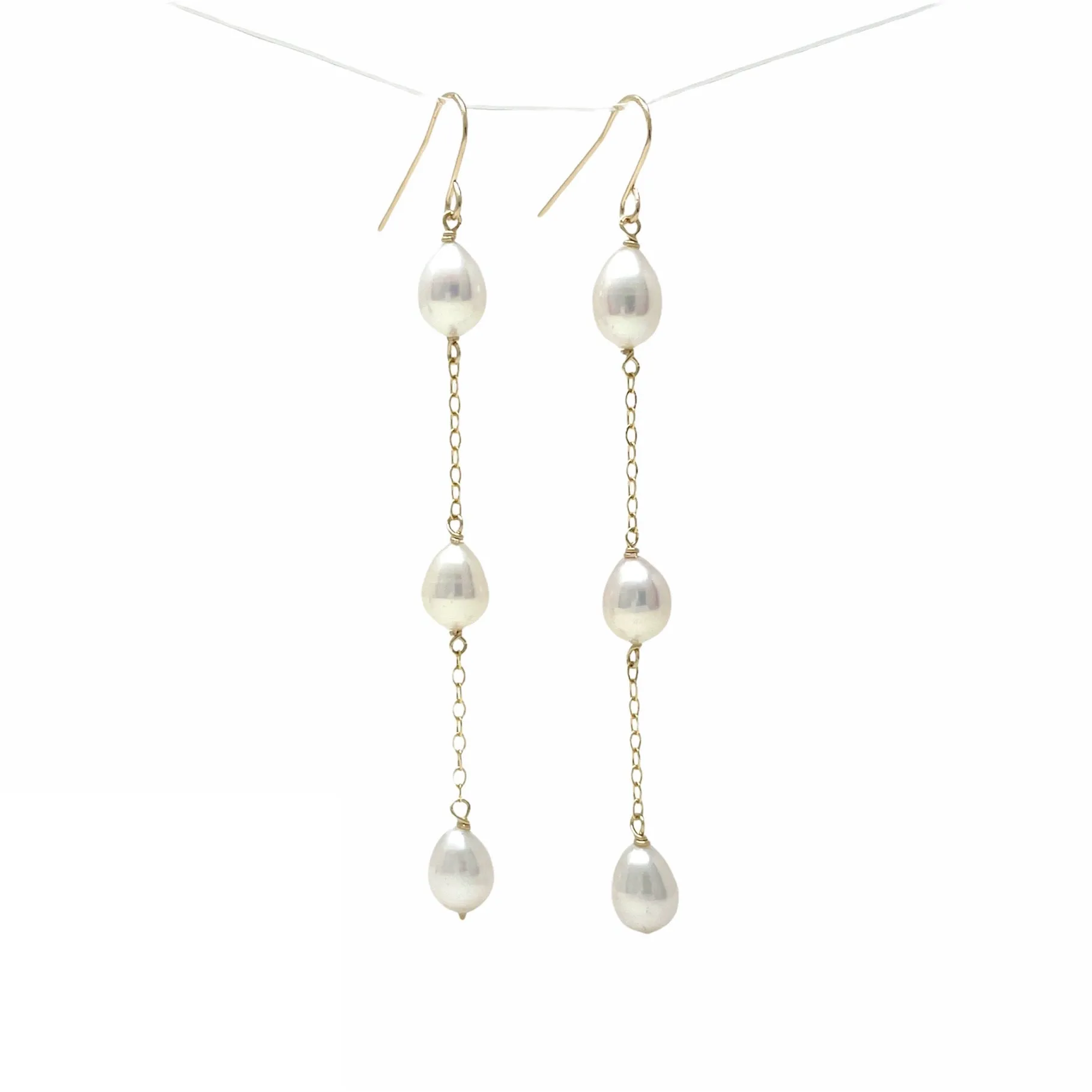 Three Pearl Drop Earrings