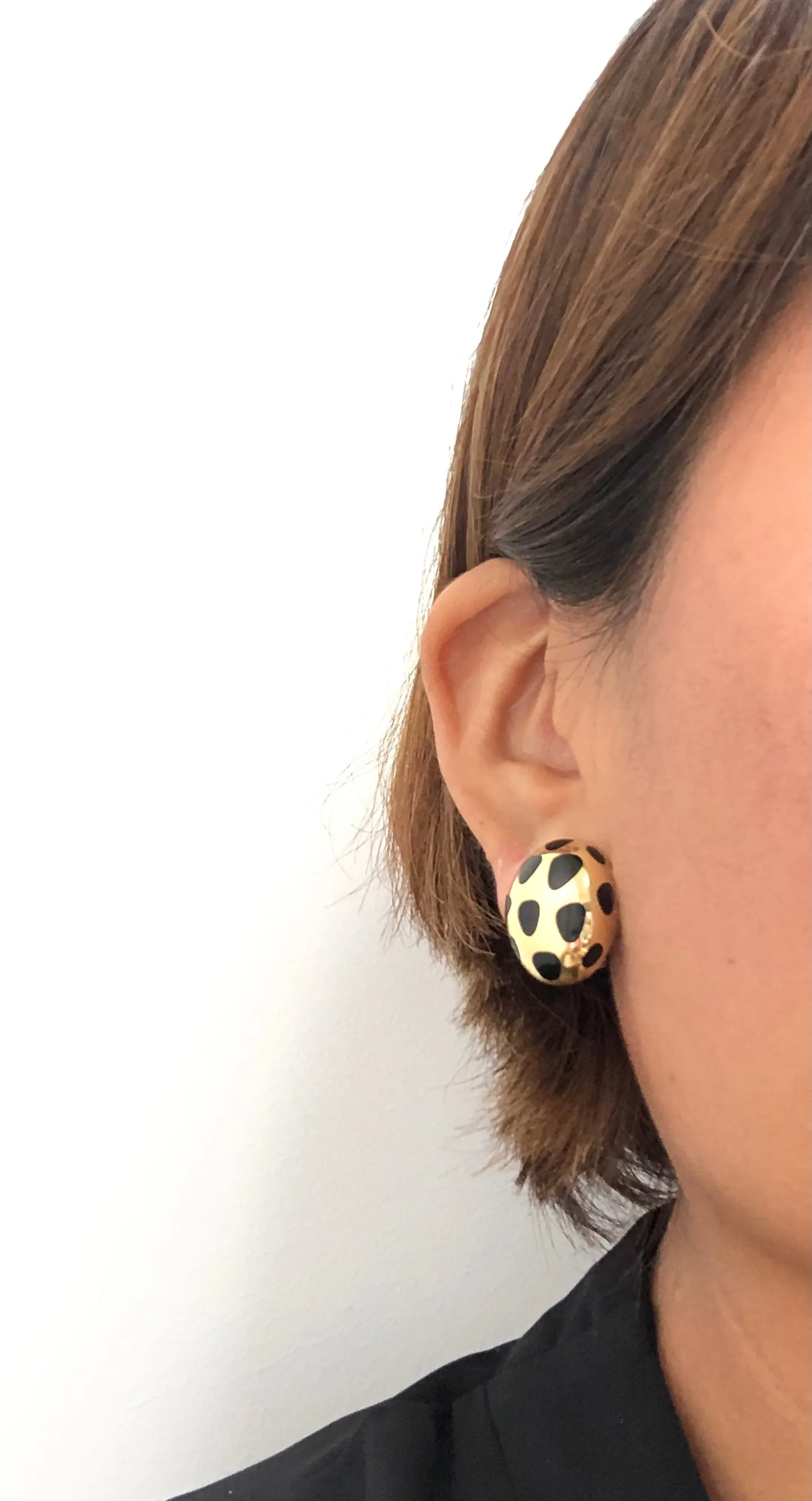 Tiffany & Co. Angela Cummings 18K Yellow Gold Positive/Negative Black Jade Clip Earrings