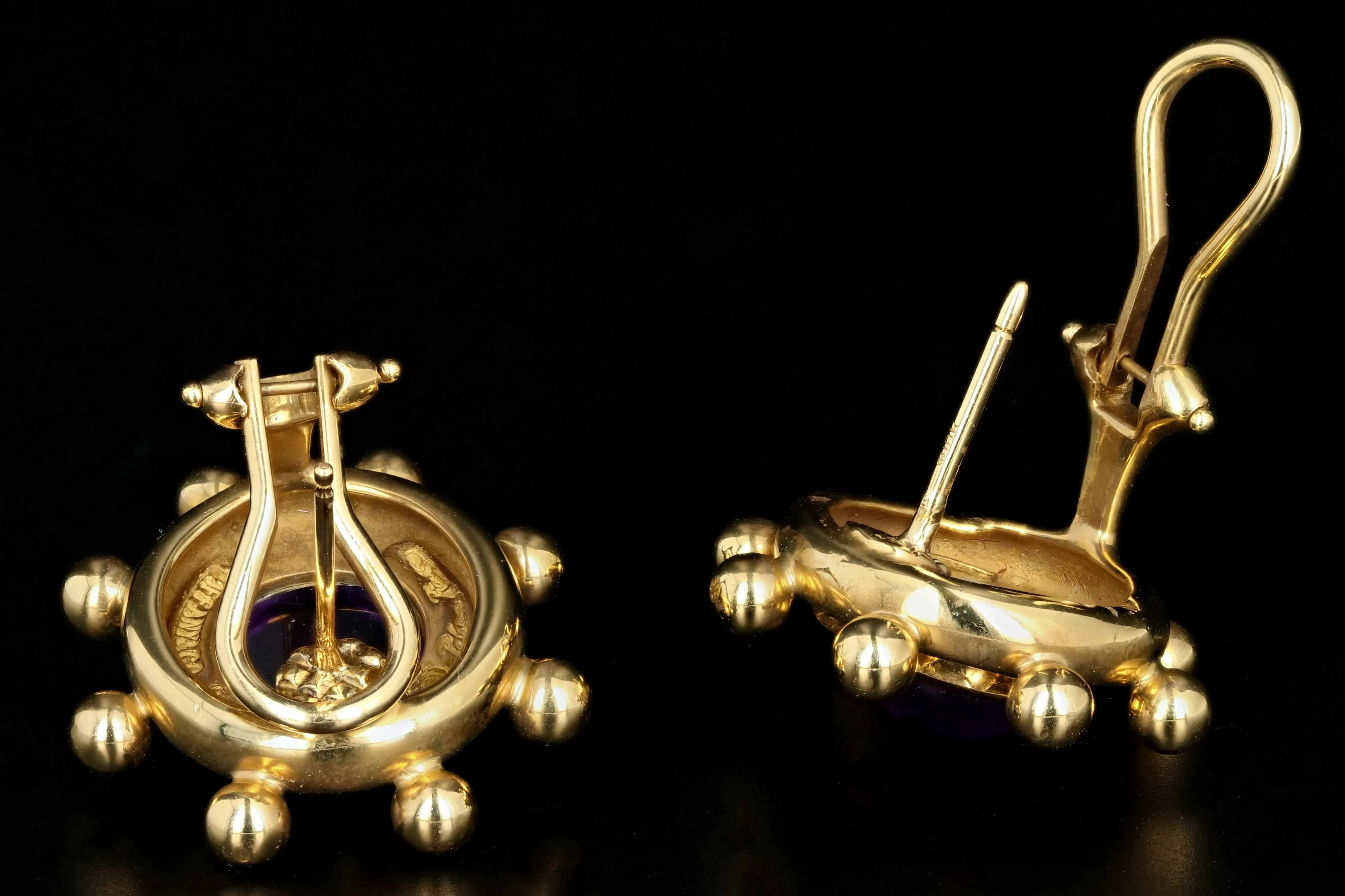 Tiffany & Co Paloma Picasso 18K Yellow Gold  Amethyst Clip Post Earrings