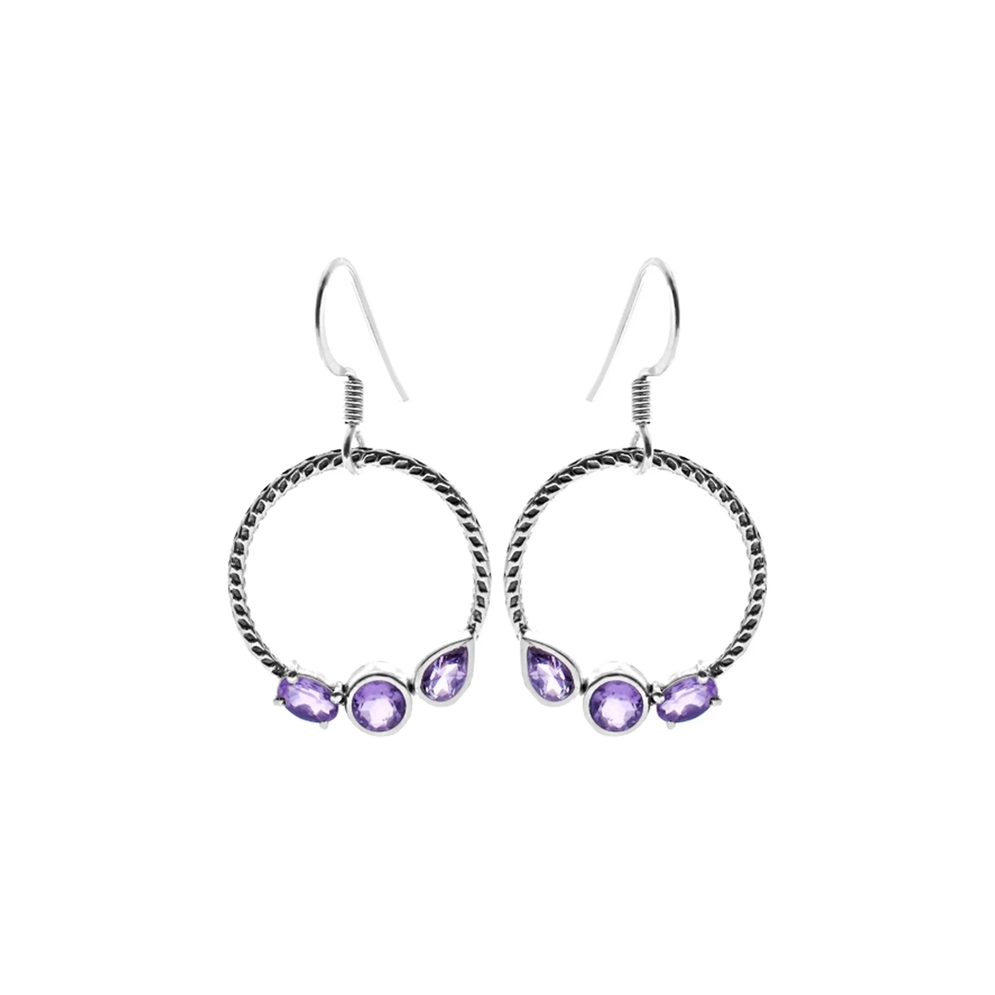 Tilly multi-shaped amethyst facet rope hoop earrings