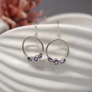 Tilly multi-shaped amethyst facet rope hoop earrings