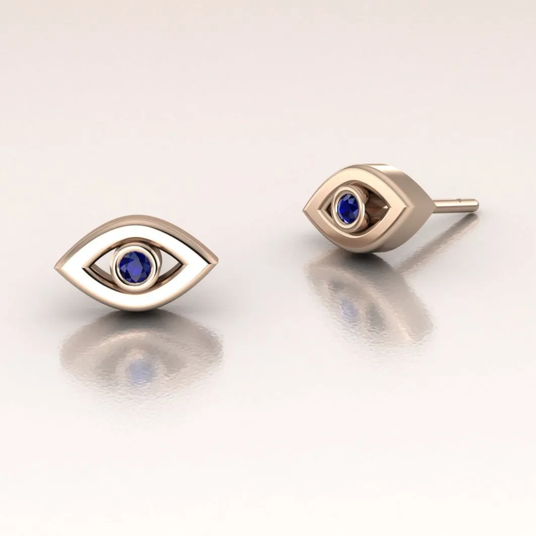 Tiny 14k Gold Evil Eye Earrings – Dainty Protection Jewelry