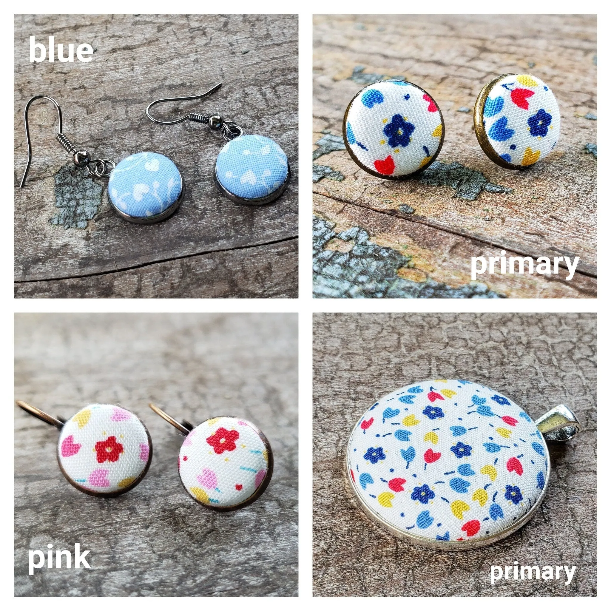 Tiny Flower Bezel Stud Earrings Set in Silver and Gold - Gift for Her