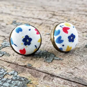 Tiny Flower Bezel Stud Earrings Set in Silver and Gold - Gift for Her