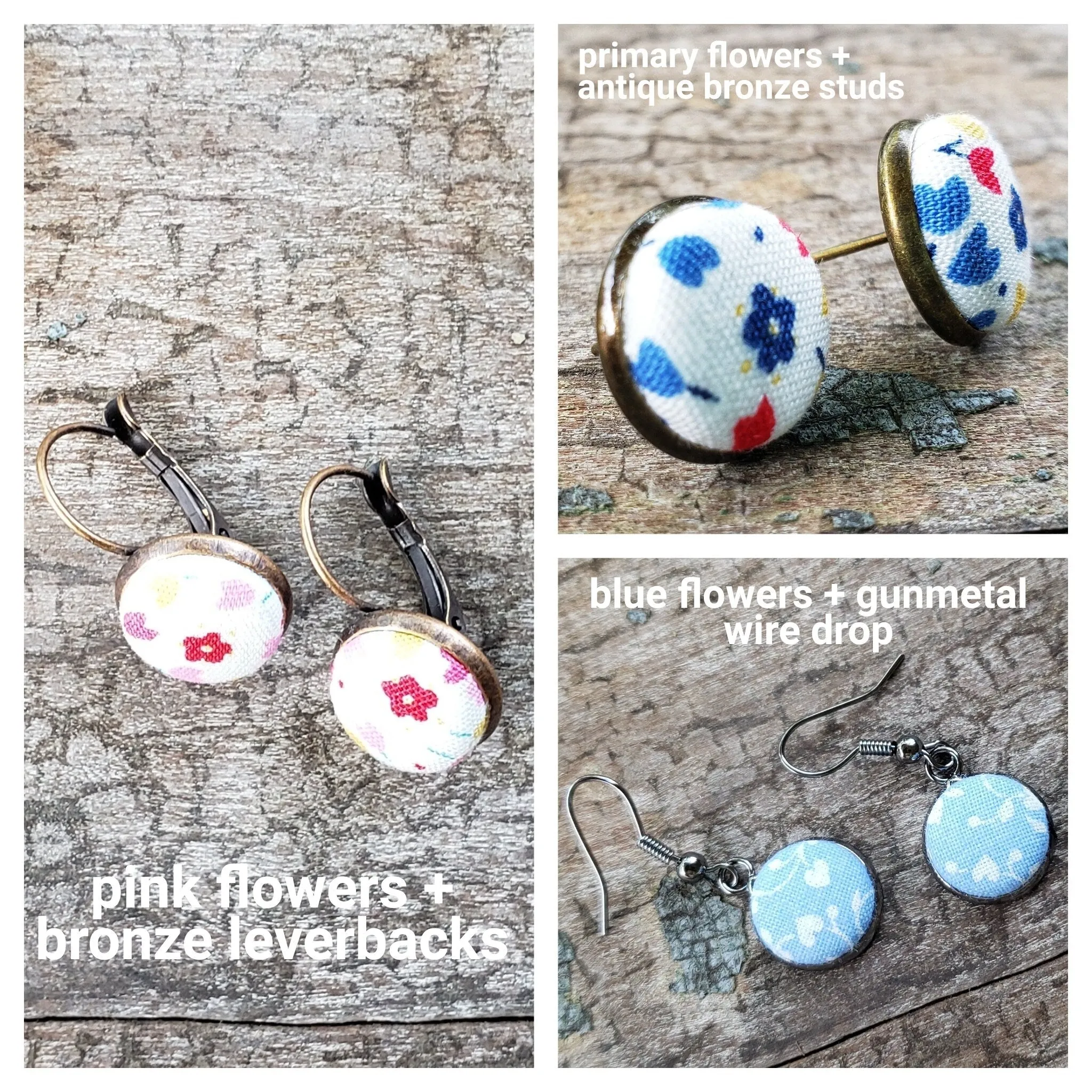 Tiny Flower Bezel Stud Earrings Set in Silver and Gold - Gift for Her