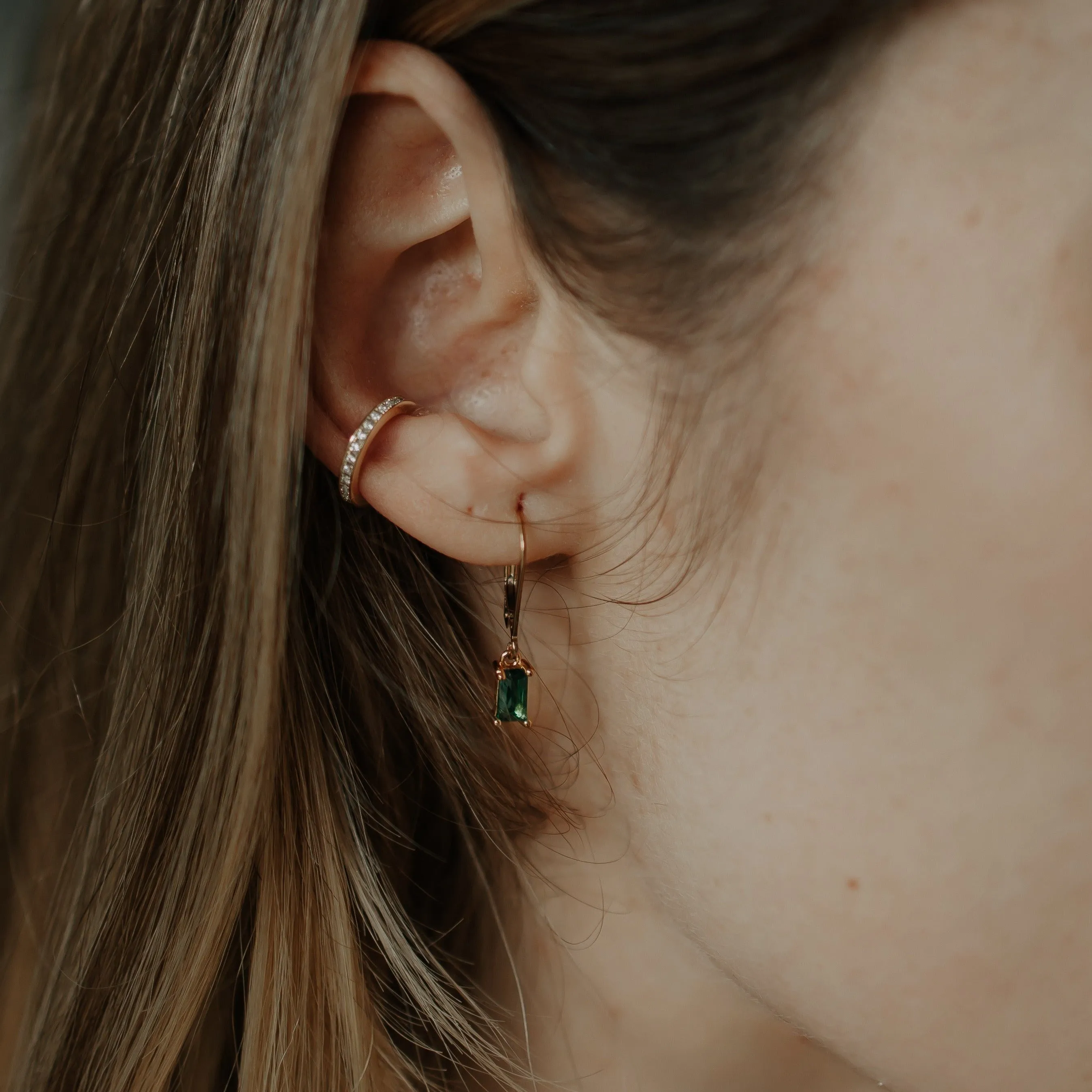Tiny Green Emerald Leverback Earrings
