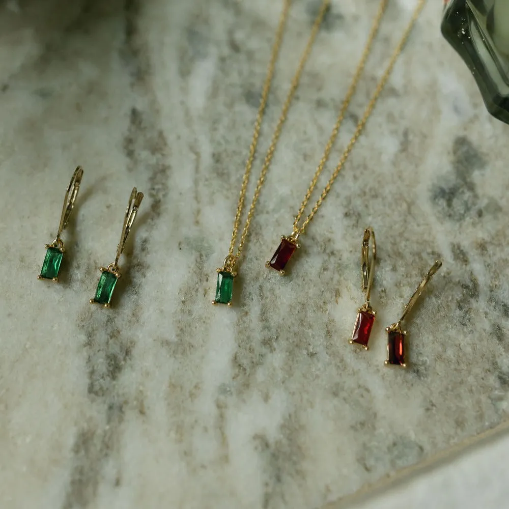 Tiny Green Emerald Leverback Earrings