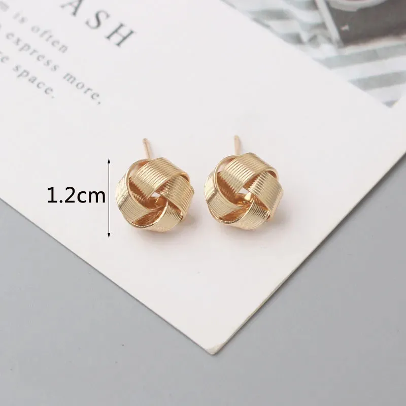 Tiny Metal Stud Earrings for Women Gold Color Twist Round Earrings Small Unusual Earrings