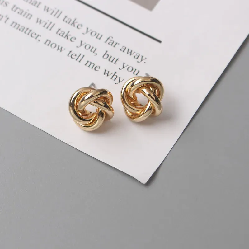 Tiny Metal Stud Earrings for Women Gold Color Twist Round Earrings Small Unusual Earrings