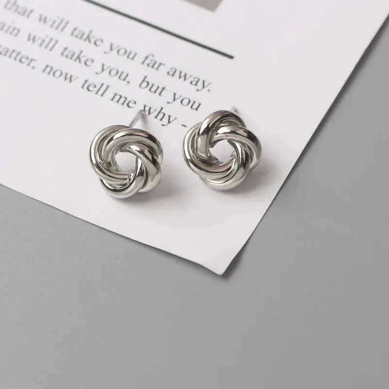 Tiny Metal Stud Earrings for Women Gold Color Twist Round Earrings Small Unusual Earrings