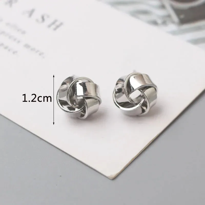 Tiny Metal Stud Earrings for Women Gold Color Twist Round Earrings Small Unusual Earrings