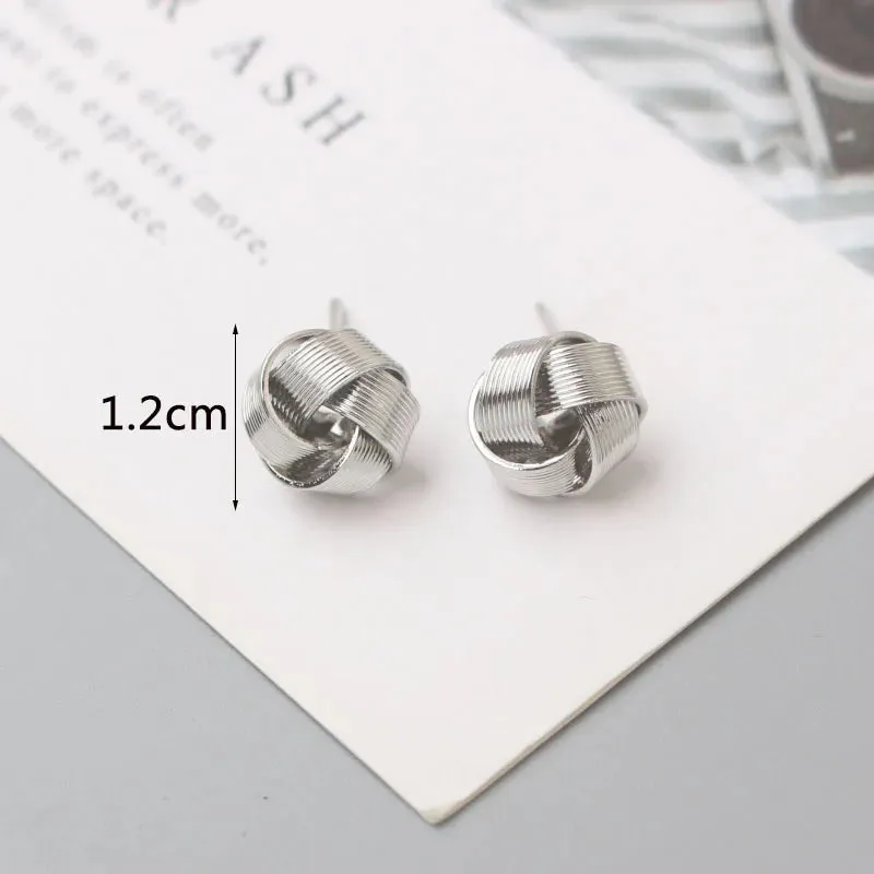 Tiny Metal Stud Earrings for Women Gold Color Twist Round Earrings Small Unusual Earrings