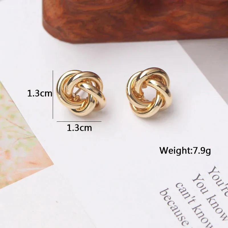 Tiny Metal Stud Earrings for Women Gold Color Twist Round Earrings Small Unusual Earrings