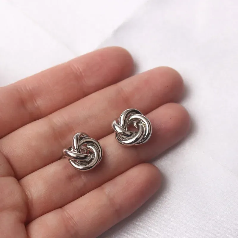 Tiny Metal Stud Earrings for Women Gold Color Twist Round Earrings Small Unusual Earrings