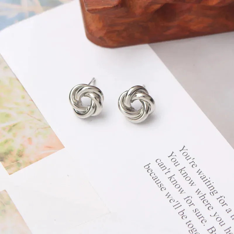 Tiny Metal Stud Earrings for Women Gold Color Twist Round Earrings Small Unusual Earrings