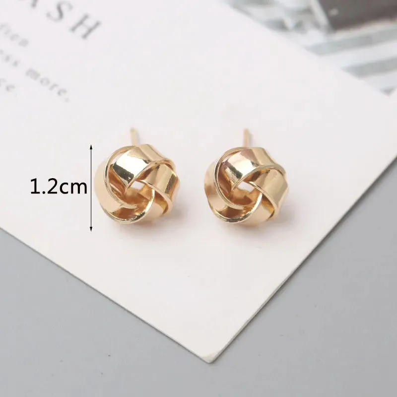 Tiny Metal Stud Earrings for Women Gold Color Twist Round Earrings Small Unusual Earrings