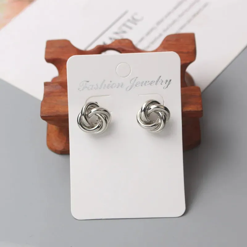 Tiny Metal Stud Earrings for Women Gold Color Twist Round Earrings Small Unusual Earrings