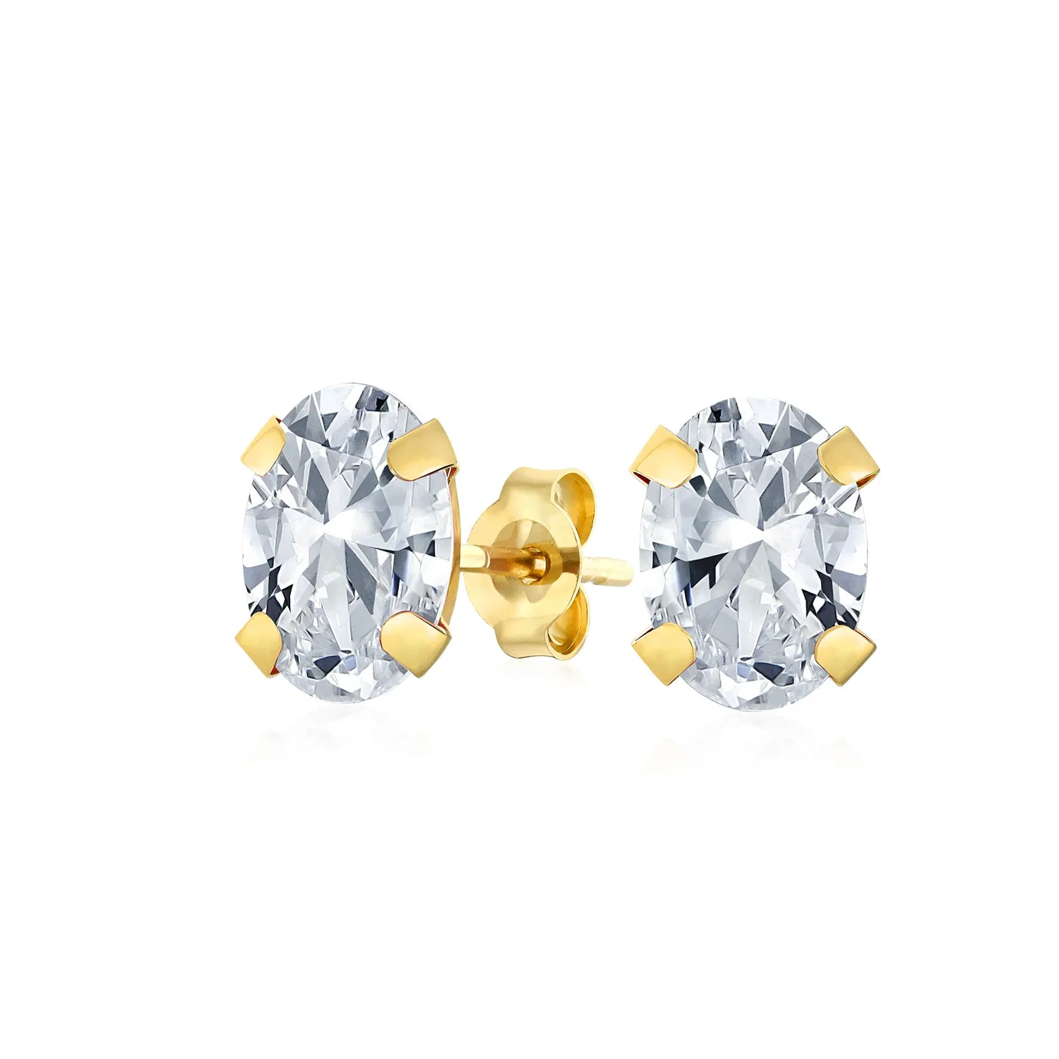 Traditional 3-4 MM CZ Stud Earrings in 14K Gold with Round & Oval Gemstones