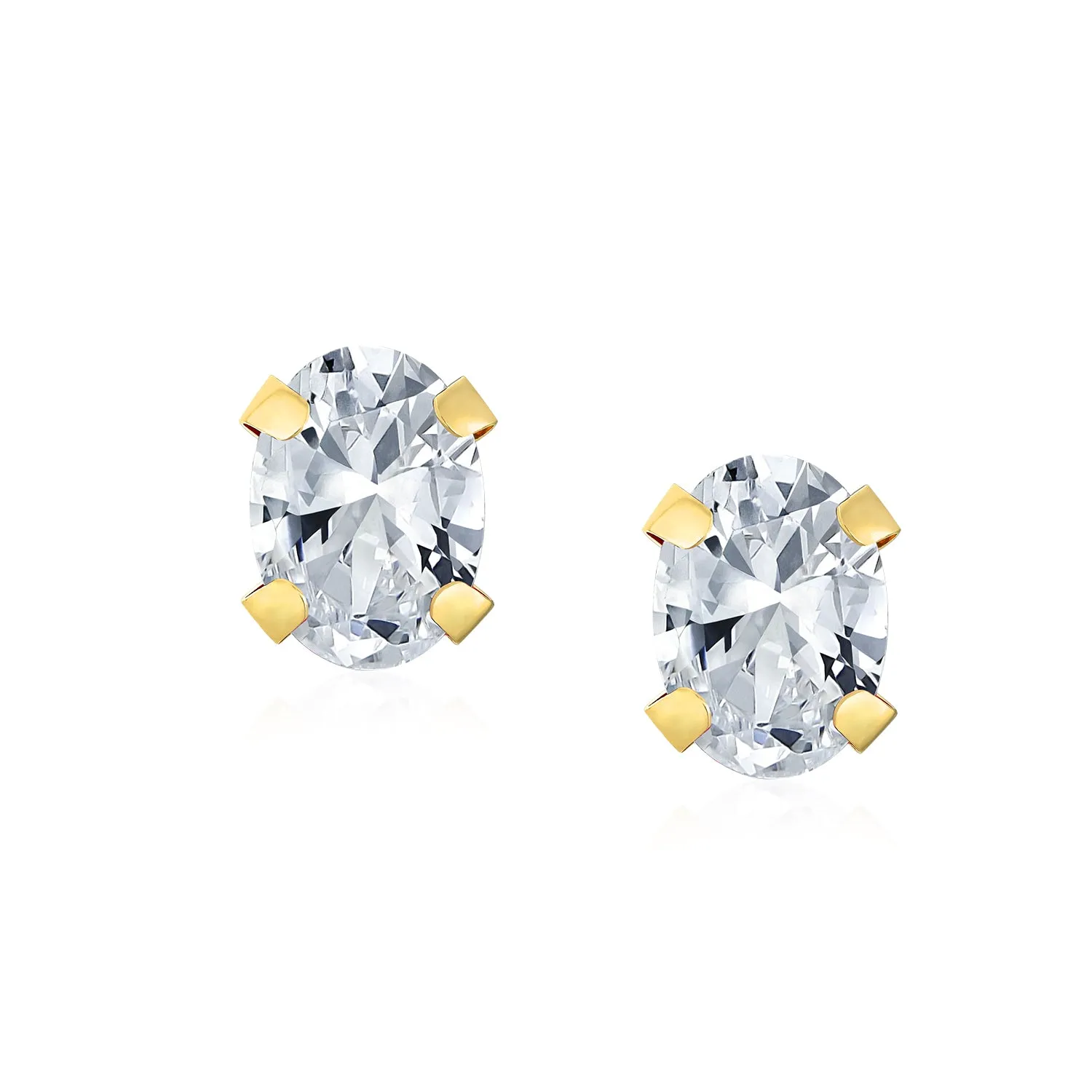 Traditional 3-4 MM CZ Stud Earrings in 14K Gold with Round & Oval Gemstones