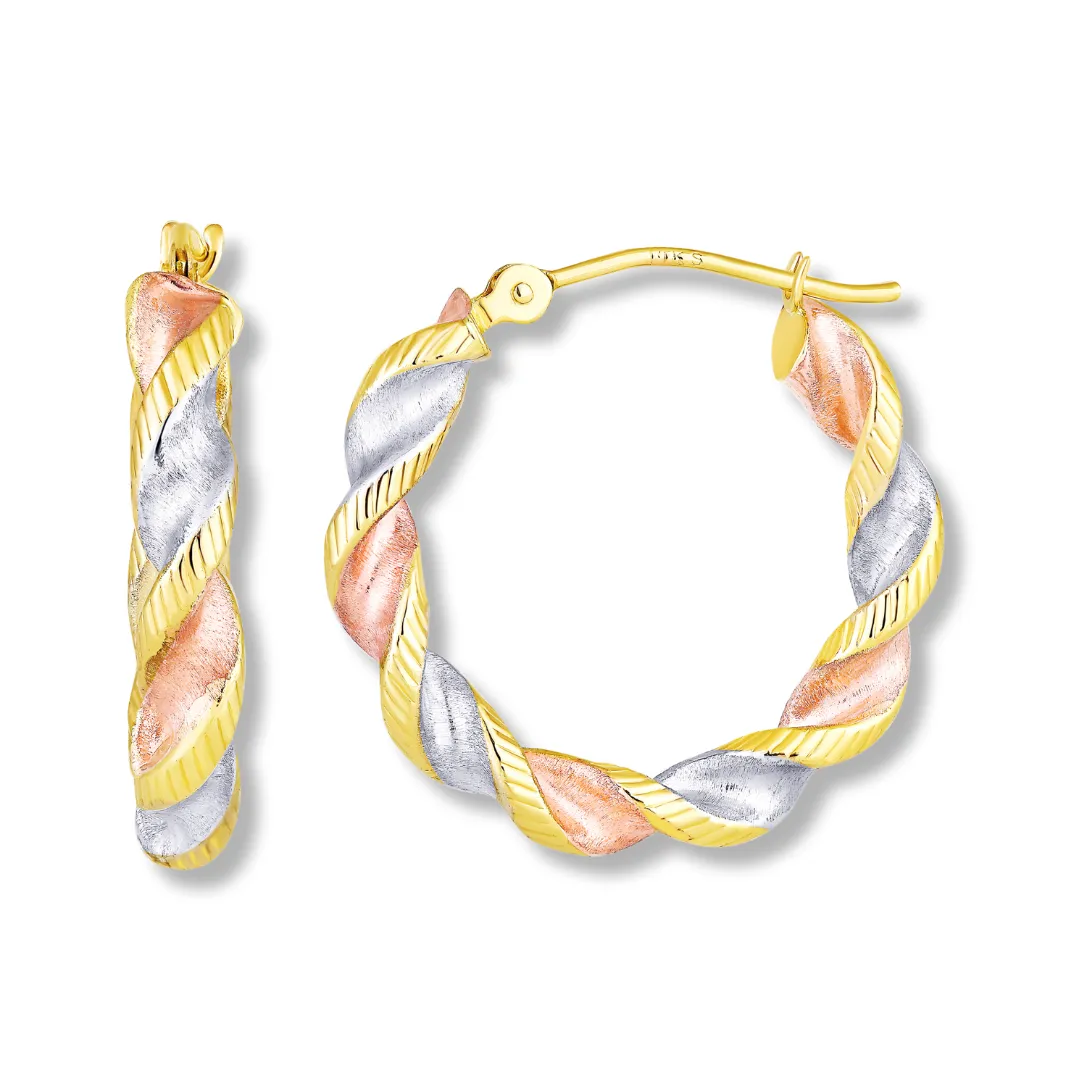 Tri-Color Twist Hoop Earrings
