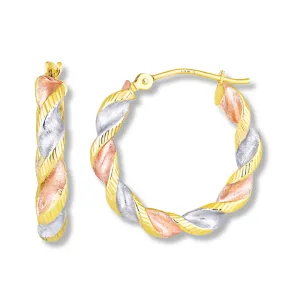 Tri-Color Twist Hoop Earrings