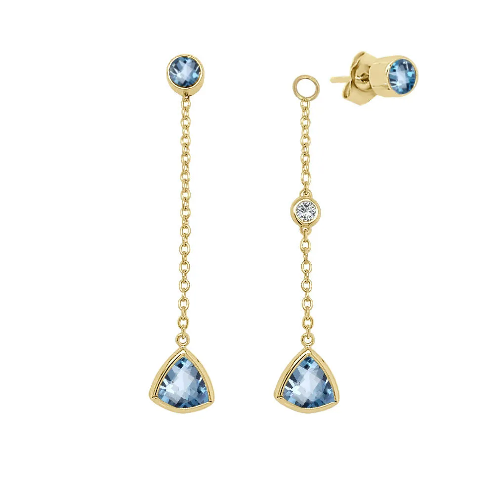 Trillion Shape Gemstone & 0.04Ct Diamond Mismatched Earring Set in 14K Gold