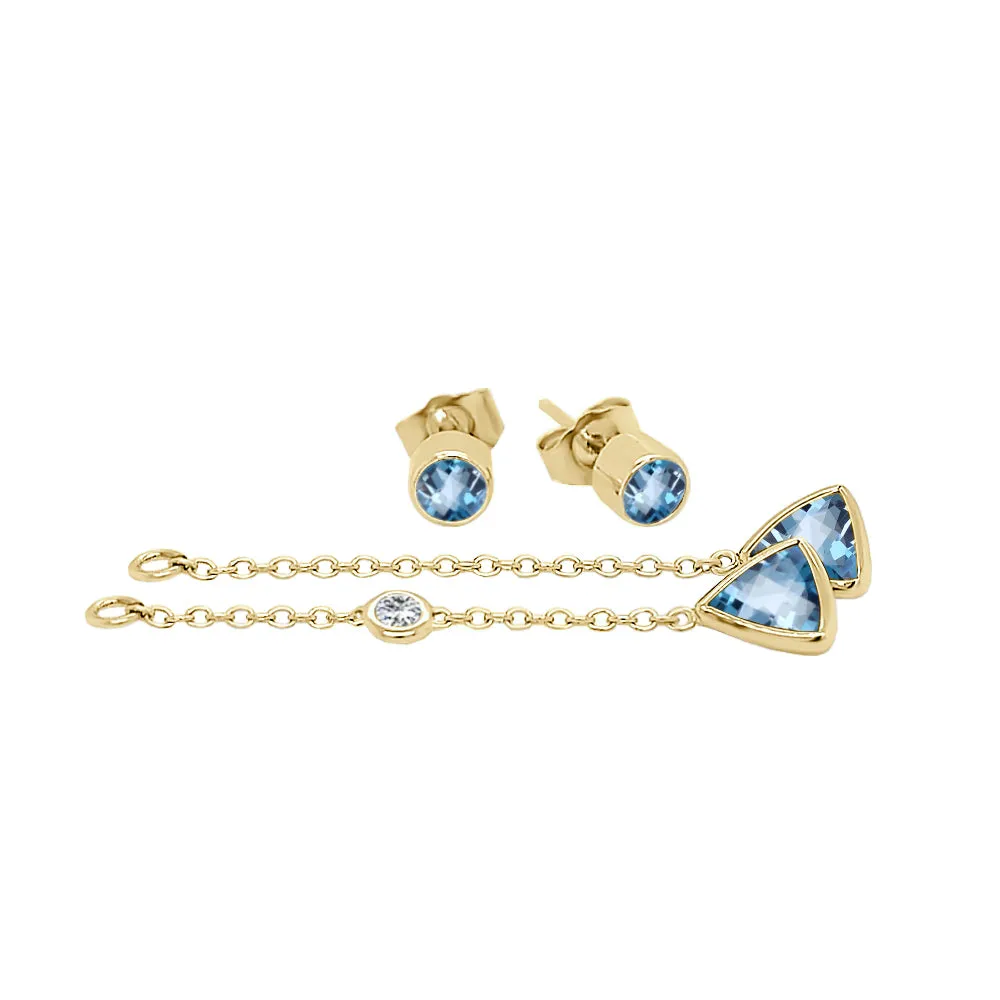 Trillion Shape Gemstone & 0.04Ct Diamond Mismatched Earring Set in 14K Gold