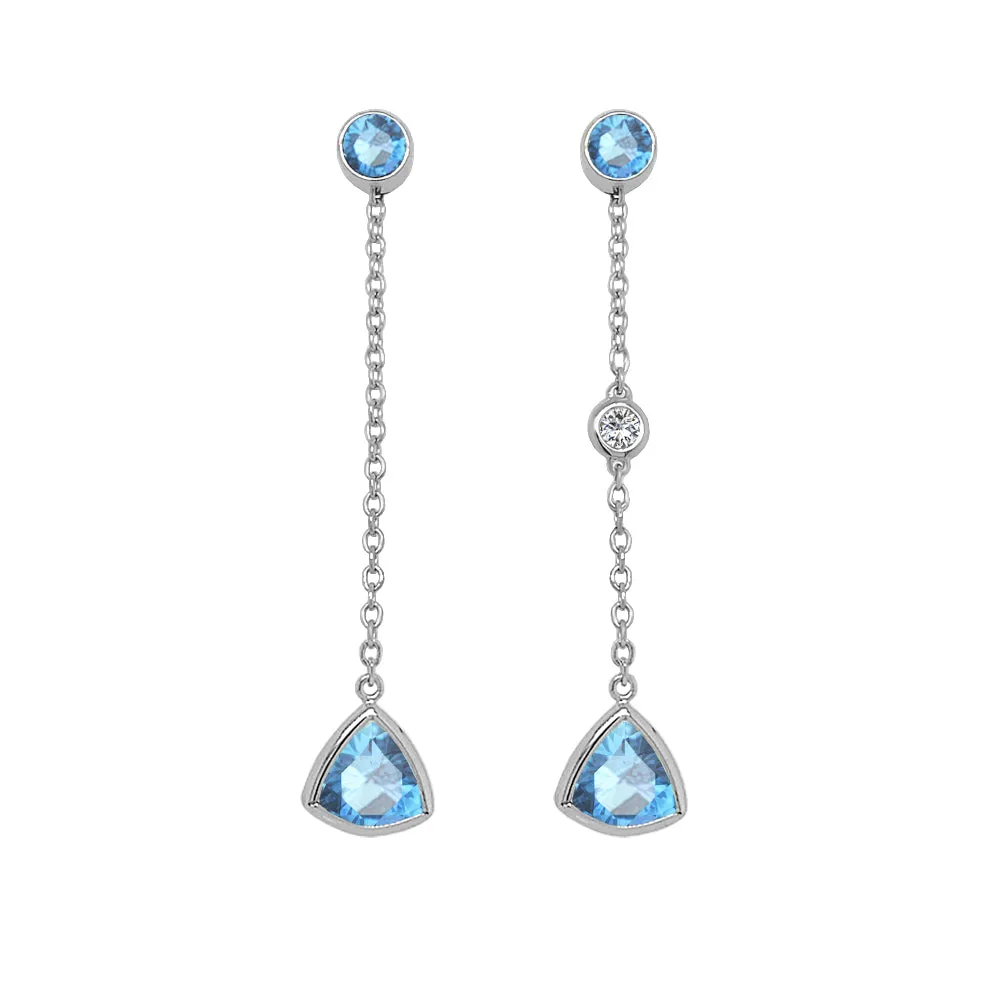 Trillion Shape Gemstone & 0.04Ct Diamond Mismatched Earring Set in 14K Gold