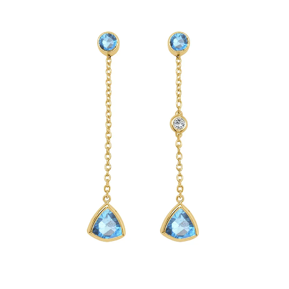 Trillion Shape Gemstone & 0.04Ct Diamond Mismatched Earring Set in 14K Gold