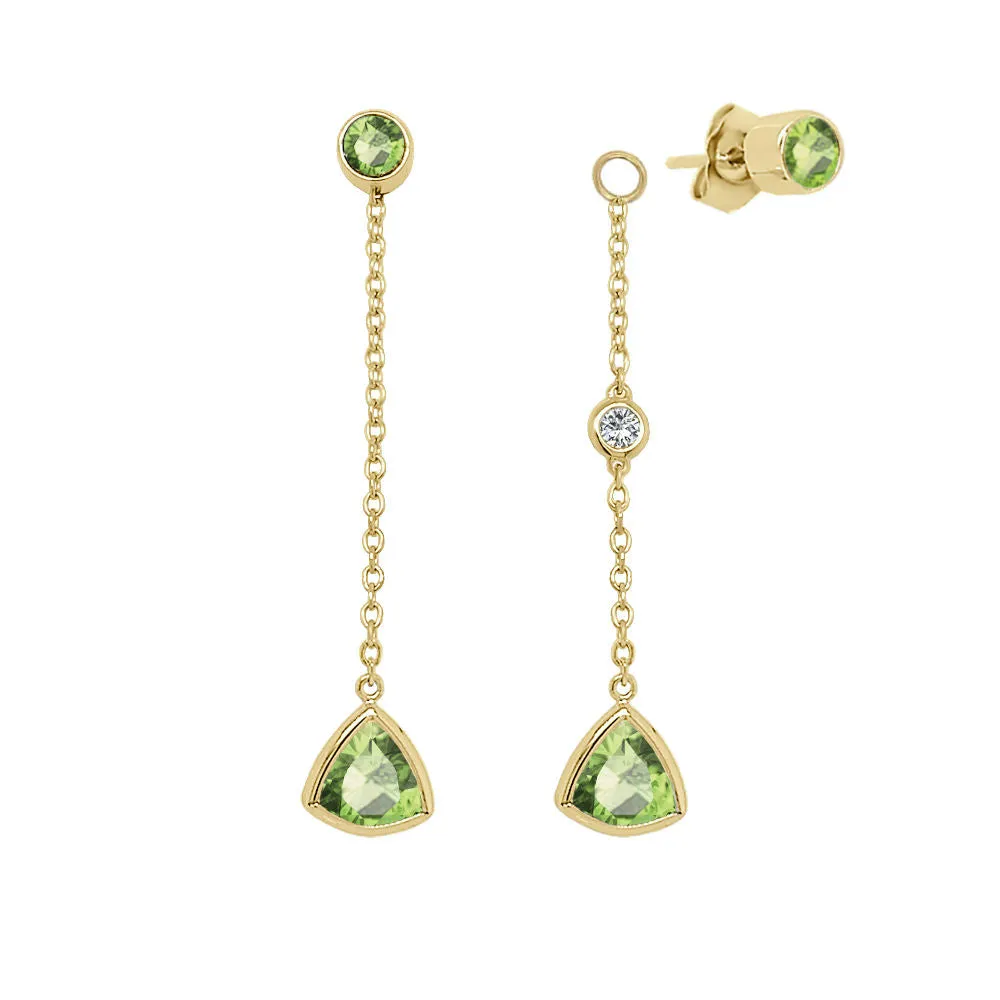 Trillion Shape Gemstone & 0.04Ct Diamond Mismatched Earring Set in 14K Gold