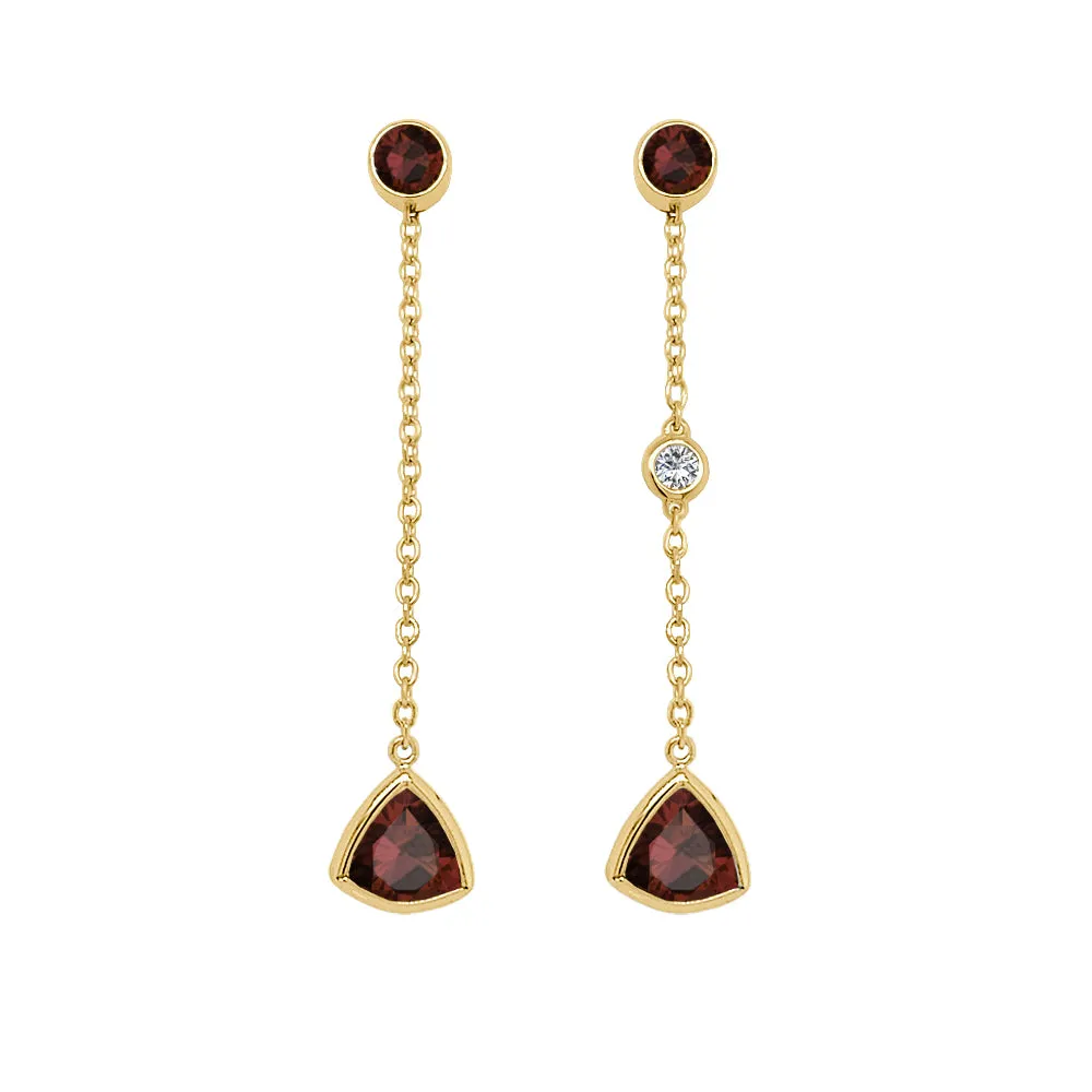 Trillion Shape Gemstone & 0.04Ct Diamond Mismatched Earring Set in 14K Gold