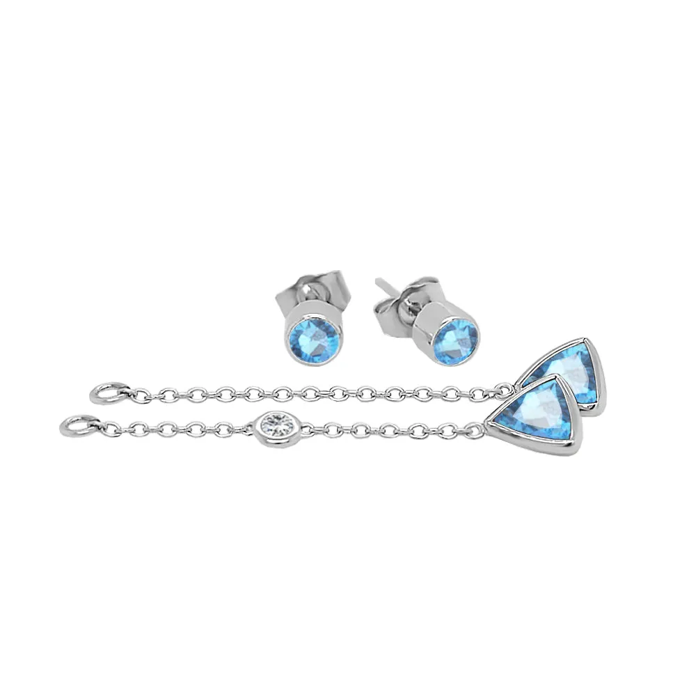 Trillion Shape Gemstone & 0.04Ct Diamond Mismatched Earring Set in 14K Gold