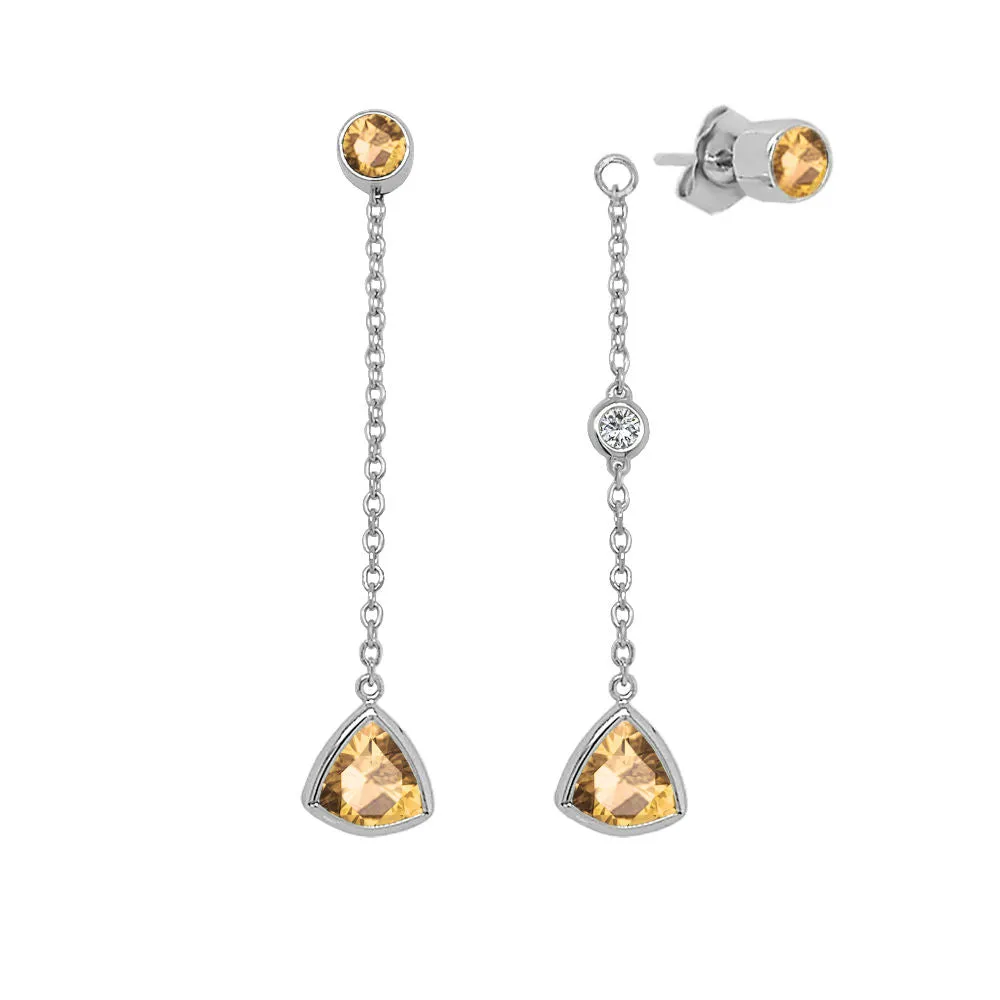 Trillion Shape Gemstone & 0.04Ct Diamond Mismatched Earring Set in 14K Gold