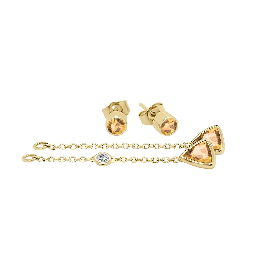 Trillion Shape Gemstone & 0.04Ct Diamond Mismatched Earring Set in 14K Gold