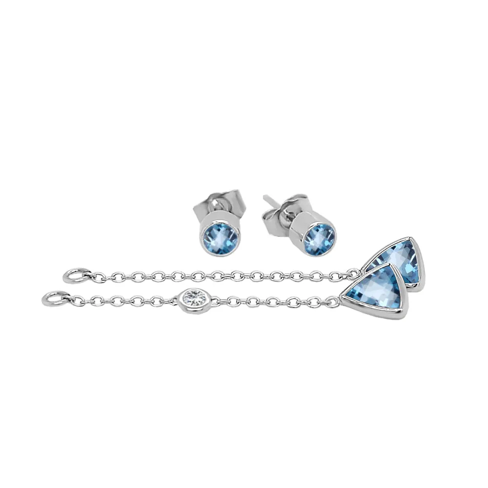 Trillion Shape Gemstone & 0.04Ct Diamond Mismatched Earring Set in 14K Gold