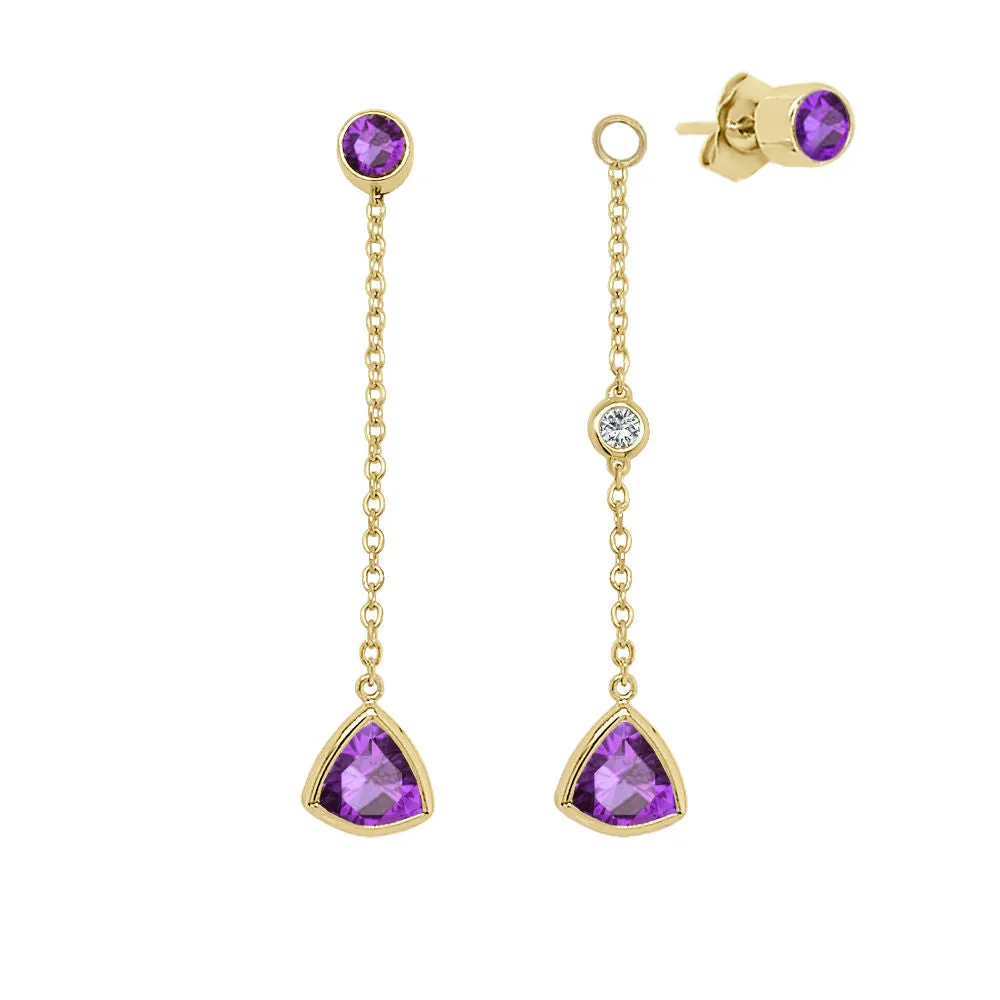 Trillion Shape Gemstone & 0.04Ct Diamond Mismatched Earring Set in 14K Gold