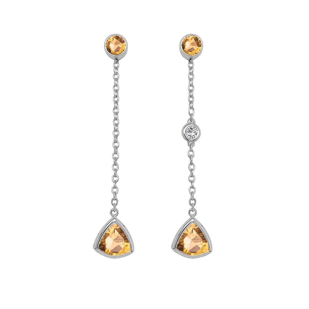 Trillion Shape Gemstone & 0.04Ct Diamond Mismatched Earring Set in 14K Gold
