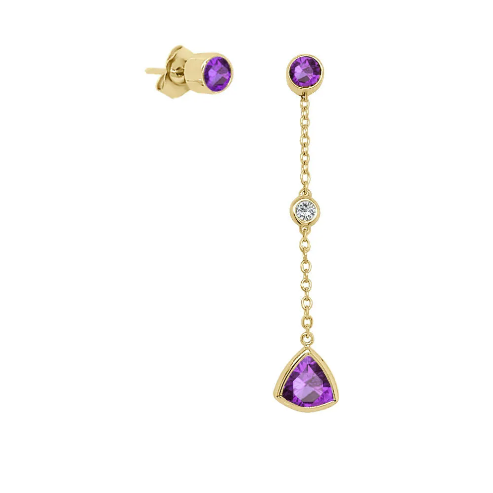 Trillion Shape Gemstone & 0.04Ct Diamond Mismatched Earring Set in 14K Gold