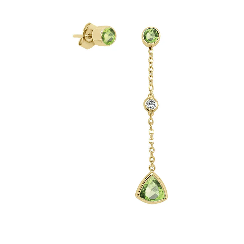Trillion Shape Gemstone & 0.04Ct Diamond Mismatched Earring Set in 14K Gold