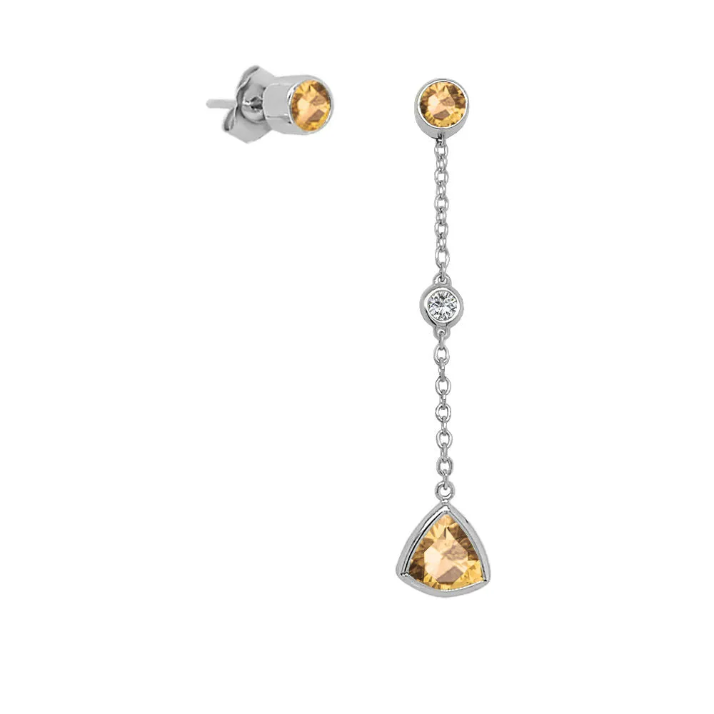 Trillion Shape Gemstone & 0.04Ct Diamond Mismatched Earring Set in 14K Gold