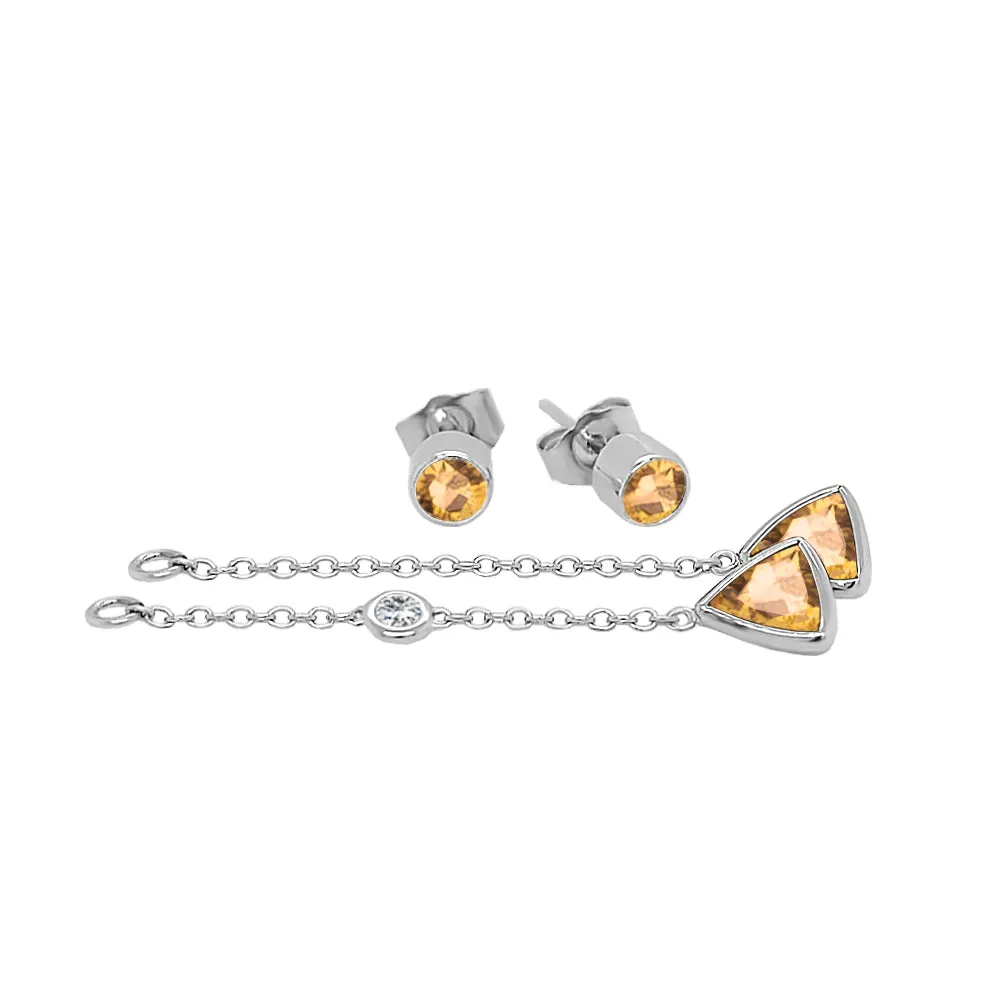 Trillion Shape Gemstone & 0.04Ct Diamond Mismatched Earring Set in 14K Gold