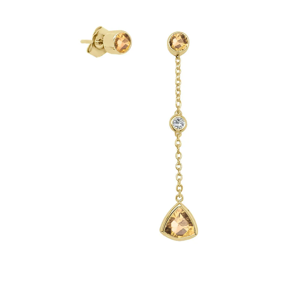 Trillion Shape Gemstone & 0.04Ct Diamond Mismatched Earring Set in 14K Gold